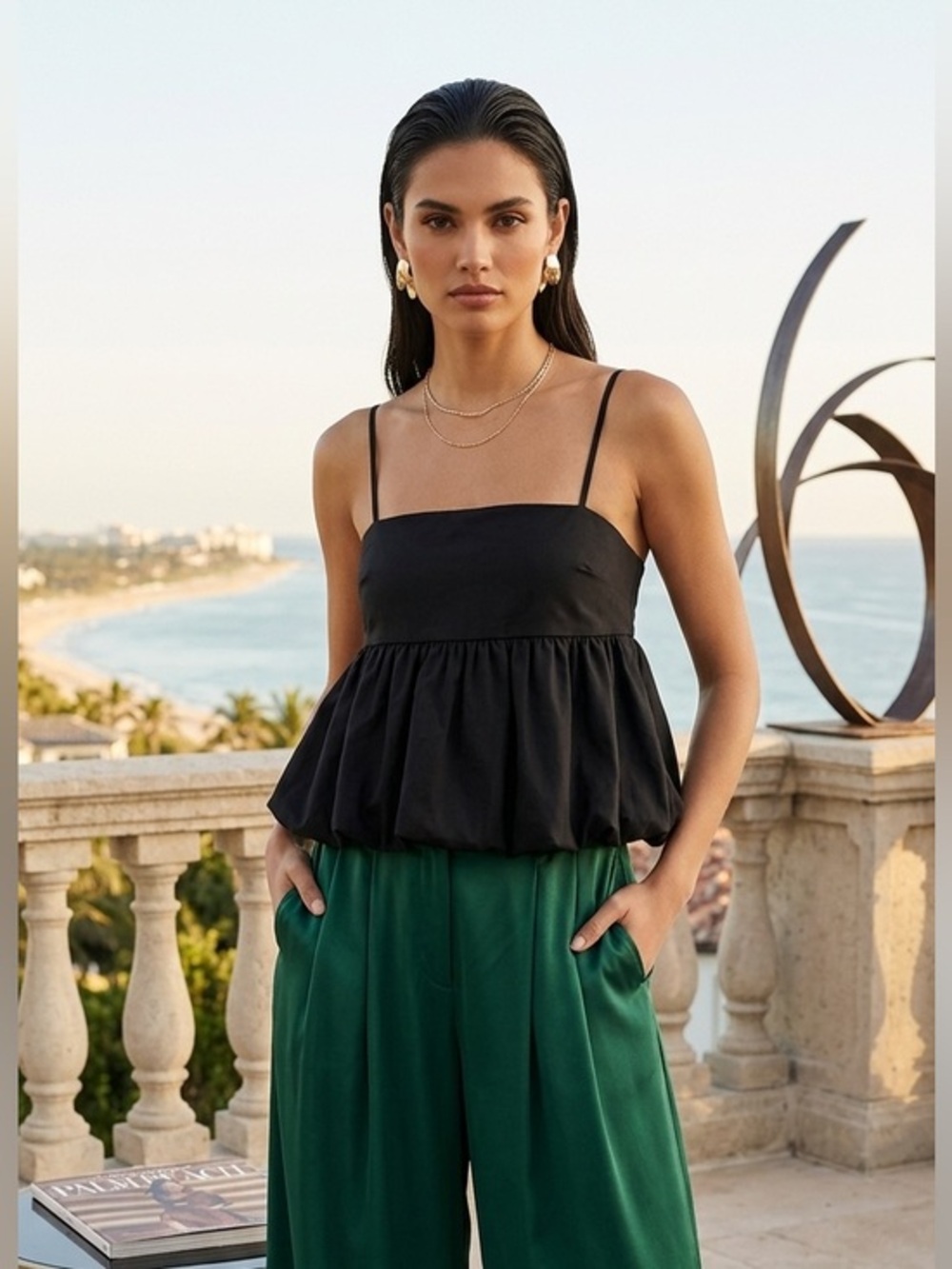 Abound Black Bubble Hem Cami Top